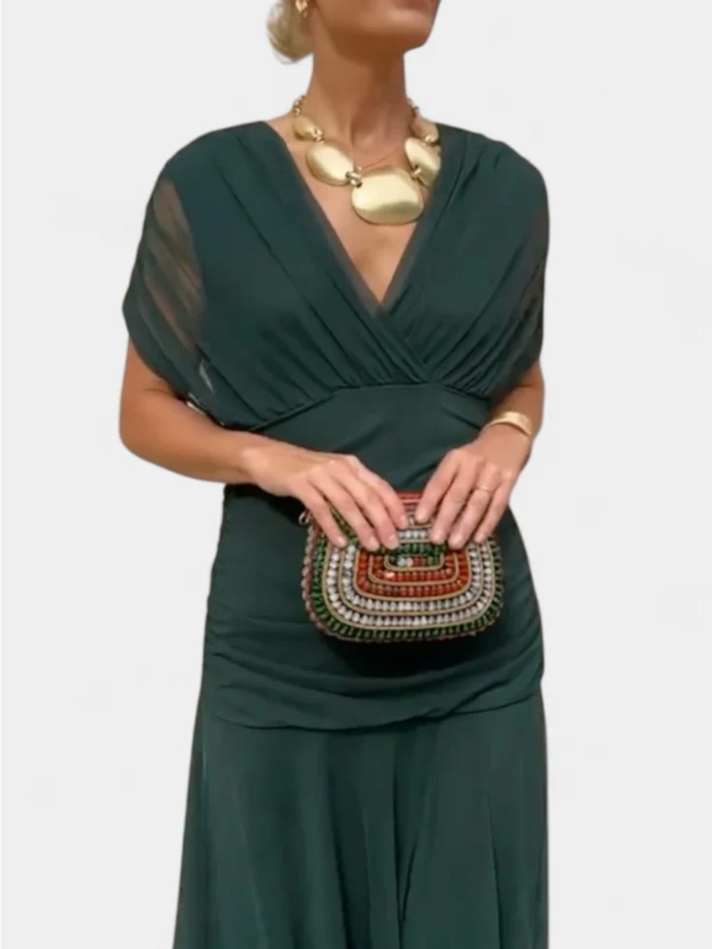 Deep Forest Green V-Neck Maxi Dress Size M